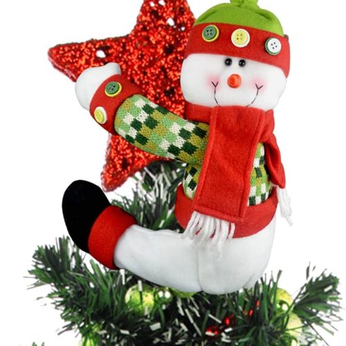 Christmas Tree Topper Snowman,Unique Holiday Xmas Decorations Funny Home Decor,Also Be Used As Curtain Tie and Hugger Wine Bottle,Red White Green