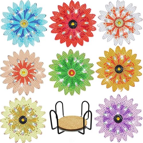8 Pieces Diamond Painting Coasters Kit with Holder, Diamond Art Coasters, DIY Art Crafts Projects, Diamond Dot Kits for Adults and Beginners (Sunflowers)