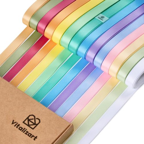 Pastel Satin Ribbon 3/8” x 14 Rolls 70 Yards Ribbon for Gift Wrapping Hair Craft Party Decoration Flower Bouquet Wedding Double Face Assorted Color