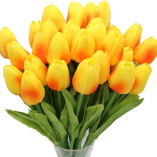 27PC Artificial Tulips Flowers Real Touch Spring Tulips in Red and Yellow for Wedding Bouquets Flowers and Room Centerpiece(Notice:Choose Crafar) ¡­
