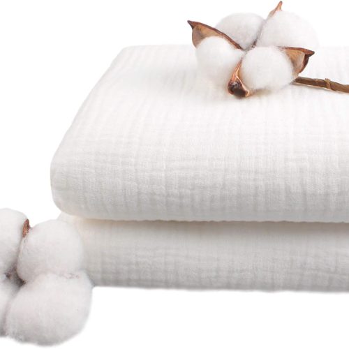 Wrinkle Gauze Cotton Material Quilting Sewing Craft Fabric Table Runners Decor Cloth for Party, Wedding Cheesecloth Kitchen Cooking (1 Yard, White)