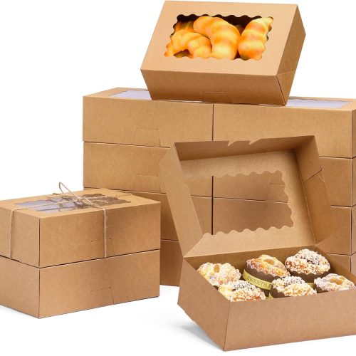 28pcs Cookie Boxes with Window, 9x6x3 Inch Brown Bakery Boxes Pastry Containers for Chocolate Covered Strawberries, Candy, Muffins, Donuts