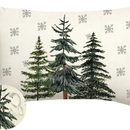 Christmas Outdoor Pillow Covers 12x20 Inch Waterproof Christmas Trees Decoration Winter Snowflake Holiday Lumbar Decorative Cushion Cases for Home Patio Couch Green Pine