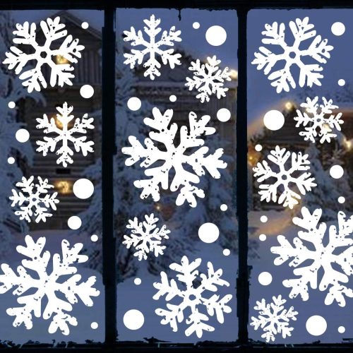1 Ivenf Christmas Decorations Indoor Decor: 8 Sheets Extra Large White Snowflake Christmas Window Clings, Farmhouse Rustic Xmas Snowflake Decorations for Kids Home School Office Winter Holiday Party