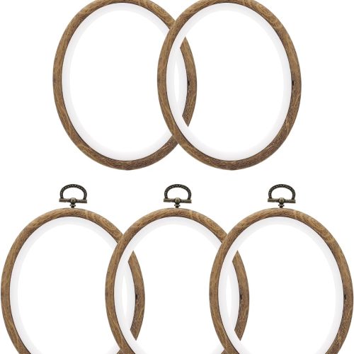 1 PATIKIL 6x4.7inch Embroidery Hoops, 5Pieces Imitated Wood Oval Frame Cross Stitch Hoop Ring for Embroidery Art Craft Sewing Ornaments Hanging Decoration