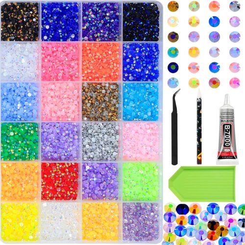 1 Resin Jelly Rhinestones for Crafting - 18000pcs 3mm Multicolor, Flatback Rainbow Gems Bedazzling Crystal with 15ml B7000 Jewelry Glue for DIY Crafts Clothing Shoes Nail Art