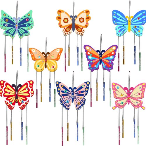 1 Fennoral 8 Pack Butterfly Wind Chime Kits for Kids Make Your Own Butterfly Wind Chimes Wooden Arts and Crafts Ornaments DIY to Paint Butterfly Craft for Fall Summer Art Activity Birthday Decoration