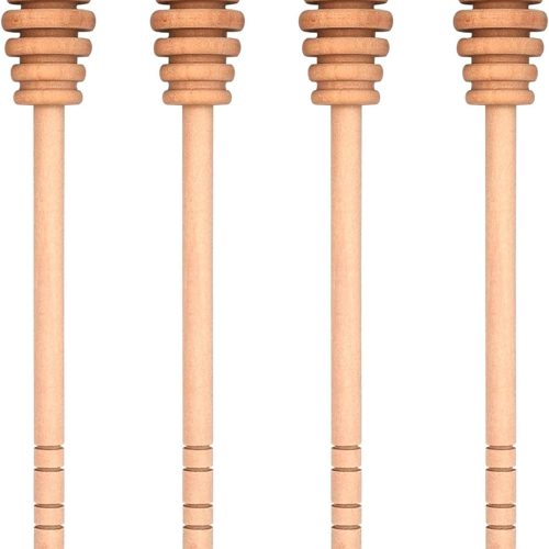 4PCS Honey Mixing Stirrer, Wooden Honey Dipper, Smooth Honey Comb Stick, Honey Spoon Collecting Dispensing Drizzling Jam (Straight Handle)