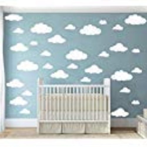 1 31pcs Big Clouds Vinyl Wall Decals DIY Wall Sticker Removable Wall Art Decor 4-10 inch for Living Room Nursery Kids Room(White)