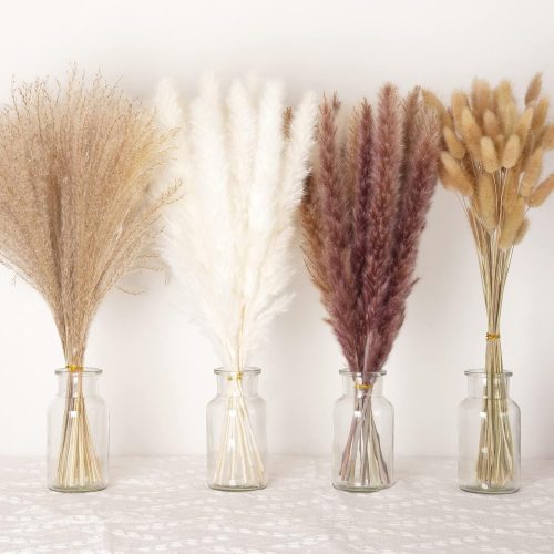 1 Dried Pampas Grass Decor - 100PCS Natural Boho Wedding Flowers with Bunny Tails & Reed Grass, Rustic Farmhouse Home Table Decor for Centerpieces, Bridal Bouquets, Party, or Wall Arrangements