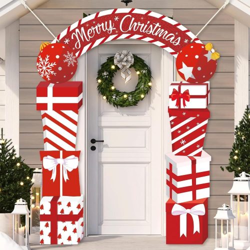 1 3Pcs Christmas Door Decoration Merry Christmas Porch Sign Front Door Banner Hanging Decoration Xmas Outdoor Hanging Supplies Holiday Gift Box Shaped Backdrop for Home Indoor Holiday Winter Party Decor