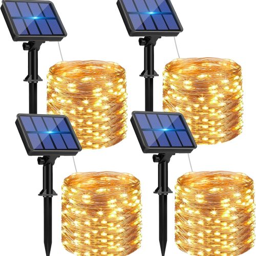 1 btfarm 4 Pack Solar String Lights Outdoor - Total 320LED 132FT Solar Fairy Lights Waterproof 8 Modes, Copper Wire Solar Powered Twinkle Light for Outside Tree Garden Christmas Wedding Party,Warm White