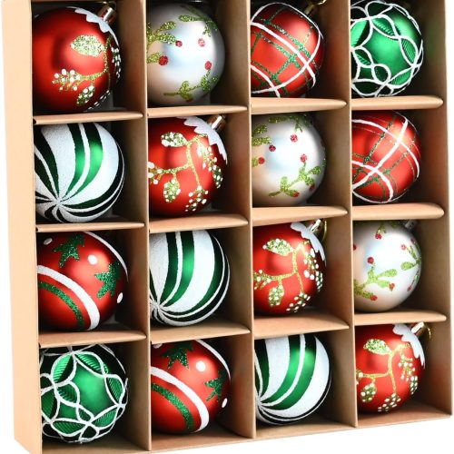 1 16PCS Christmas Balls Ornaments - 2.36’’ Plastic Christmas Tree Ornaments Balls Shatterproof, 2026 White Green Silver and Red Hanging Decorations for Christmas
