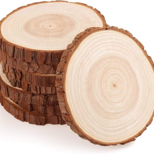 1 Fuyit Unfinished Wood Slices for Centerpieces, 8Pcs 5.5-6 Inch Natural Wooden Round Discs with Bark for Rustic DIY Crafts, Table Base, Wedding Decoration