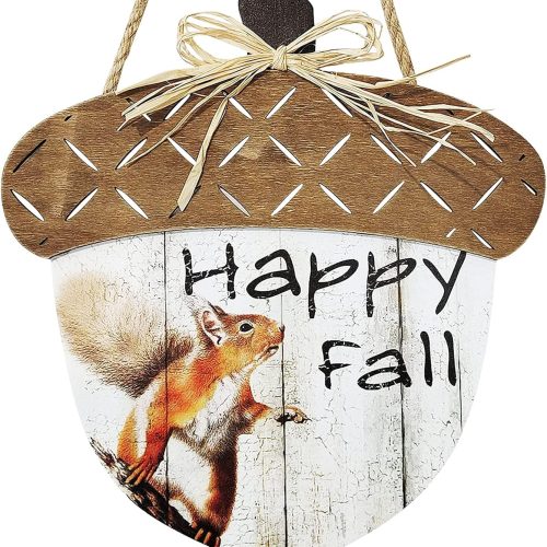 1 Happy Fall Sign Wooden Autumn Harvest Hanging Decor for Porch Front Door Thanksgiving Decorations Hello Fall Farmhouse Fence Rustic Wall Plaque Ornaments
