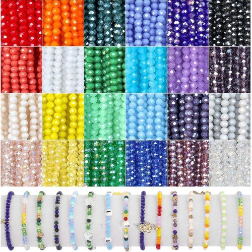 1800Pcs 4mm Glass Beads for Bracelets Jewelry Making, Faceted Bead Friendship Bracelet Kit, Rainbow Beads DIY Craft with Charms