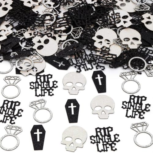 Gothic Bachelorette Party Decorations, Rip Single Life Confetti Glitter for Table Skull Coffin Paper Scatter for Bridal Shower Engagement Wedding Party Supplies