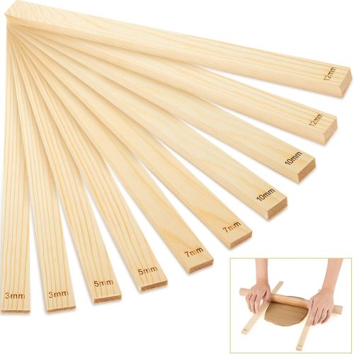Sasylvia 10 Pcs Pottery Wooden Rolling Pin Guides Sticks Set Polymer Clay Depth Guide Tools for Polymer Thickness