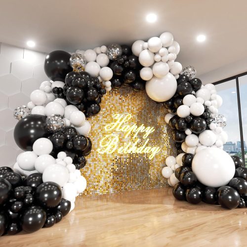 Black and White Balloon Arch Kit, ADOINBY 140Pcs Black and White Durable Latex Balloons 18 12 10 5 Inch Different Size Balloons for Birthday Anniversary Wedding Engagement Graduation Party Decorations