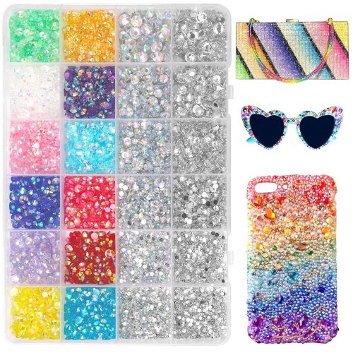 18000 Pcs Color Resin Rhinestones for Crafting, Flat-Back Color Gems for Bedazzling, Transparent White AB Rhinestone for Bedazzling with Picker Tools for Nail Art and Face Makeup Crafts DIY