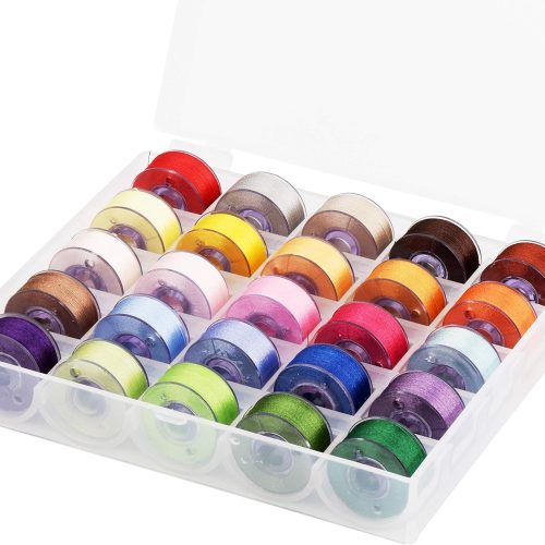 25pcs Assorted Colors Size A Class 15 (SA156) 60WT Prewound Bobbins Thread with Clear Storage Plastic Box Compatible with Brother Embroidery Thread Sewing Thread Machine DIY