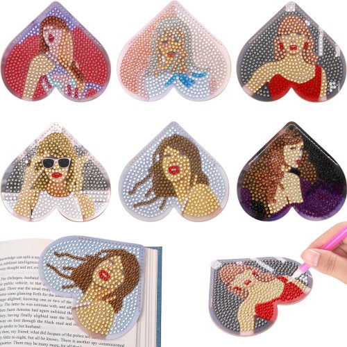 6 Pcs Diamond Art Bookmarks, Leather Heart Cute Bookmark,DIY Diamond Painting Bookmarks Gifts for Women and Girls, Diamond Art Kits for Adults Crafts(Singers)