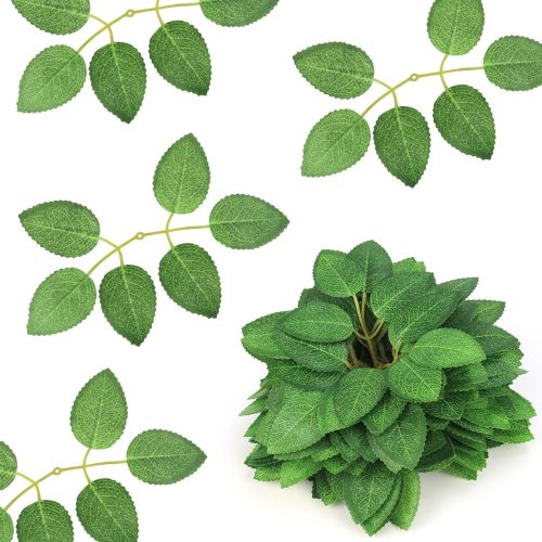 yuntop 50pcs Artificial Green Leaves, Rose Leaves Artificial, Bulk Fake Leaves Greenery Leaves for DIY Wedding Birthday Party Bridal Shower Bouquets Centerpieces Home Decorations