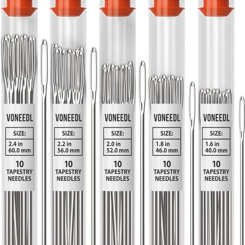 VONEEDL Large Eye Blunt Tapestry Needles (Pack of 50) - 5 Sizes with 5 Storage Tubes - Perfect for Darning, Embroidery, Cross-Stitching, Needlepoint, Crafting, Knitting, Weaving, and DIY