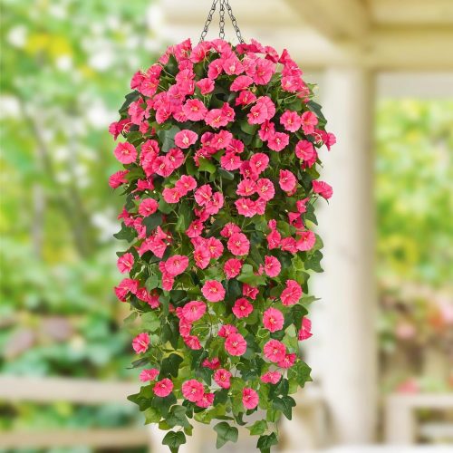 Waipfaru Artificial Hanging Flowers for Outdoors, Faux Plants Outdoor UV Resistant, Hanging Baskets with Artificial Flowers for Planters, Spring Summer Porch Patio Decorations Outdoor (Rose Red)