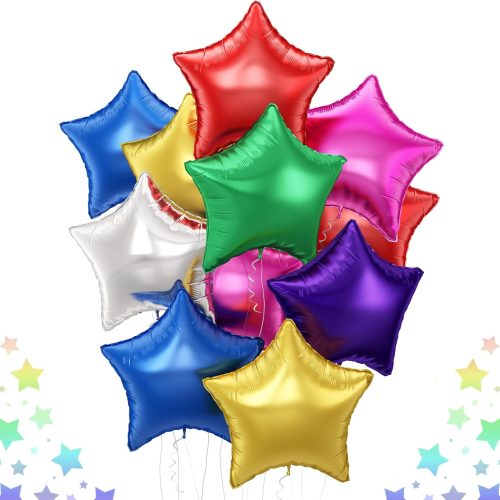 Colorful Star Foil Balloons, 18 Inch 14 Pcs Mixed Stars Shape Mylar Helium Balloons, Pentagram Aluminum Set for Birthday Baby Shower Rainbow Party
