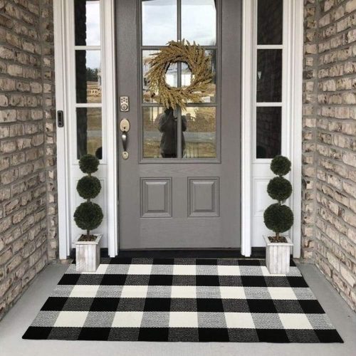 Buffalo Plaid Outdoor Rug, 27.5''x43'' Black White Check Indoor/Outdoor Area Rugs, Layering Rug for Hello/Welcome Door Mat, Washable Cotton Woven Farmhouse Mat for ​Christmas Front Porch Décor
