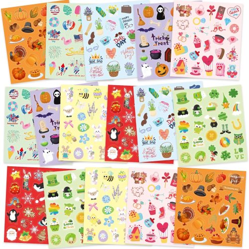Cove Holiday Stickers Assortment Seasonal Sticker Sheets for Kids Crafts Halloween Thanksgiving Christmas Birthday Party Decorations Supplies 16 Sheets 400Pcs