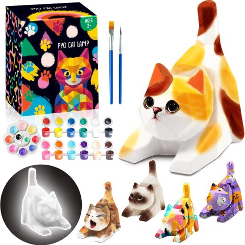 1 4.3in Paint Your Own Cat Lamp Kit - Arts and Crafts Supplies Painting Set for Kids Teens, DIY Night Light Toy for Toddlers Girls Boys Age 3 4 5 6 7 8 9 10 11 12 13 + Christmas Birthday Gifts