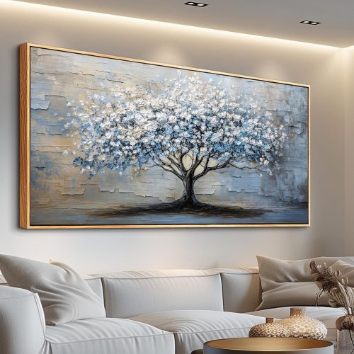 ERQINHUA Wall Art For Living Room Large Wall Decor Art For Office Abstract Pictures Blue Grey Tree Restaurant Wall Painting Framed Canvas Printing Art Bedroom Home Decoration Wood Framed 20"X40"