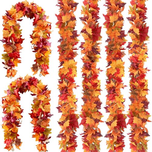 6 Pack Fall Maple Leaves Garland, Artificial Maple Leaf Autumn Garland Hanging Fall Decorations Front Door Fall Decor Thanksgiving Decorations (5.6Ft)