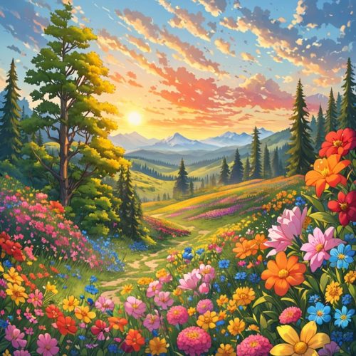 ldazao Landscape Adult Paint by Number Kits, Paint by Numbers Flowers,Flower Paint by Numbers Kit for Adults, DIY Canvas Oil Painting Paint by Number for Gift Home Wall Decor 16x20 Inch