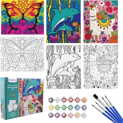 3 Pack Kids Paint by Numbers Kit, Pre-Drawn Canvas Painting, Includes 8x10 inch Framed Canvas with 18 Acrylic Paints, 5 Brushes, Perfect Creative Gifts & Arts and Crafts for Kids