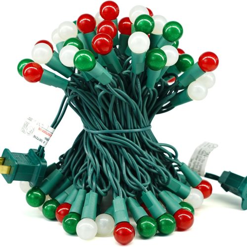 KAiSnova 70 Led Christmas Lights Outdoor Decorations 19FT Red Green White String Light with Pearlized Glass Bulbs ETL Certified Globe String Lights for Patio Backyard Deck Tree and Halloween Party