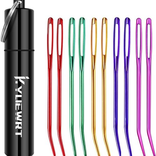 KYUEWRT 10Pcs Yarn Darning Tapestry Needle,Large Big Eye Weaving Needle Bent Needles with Aluminum Storage Tube