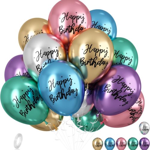 Metal Happy Birthday Balloons Colorful Metallic Decorative Balloons Birthday Party Decor Room Decor House Decor For Wedding Birthday Anniversary Graduation Party Decorations Supplies