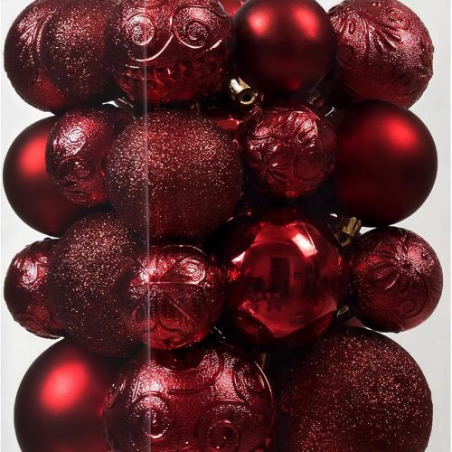 Christmas Ball Ornaments - 30pcs Shatterproof Christmas Ornaments Set Plastic Hanging Christmas Decorations for Xmas Tree Holiday Party Decor, 6 Styles in 4 Sizes (Burgundy)