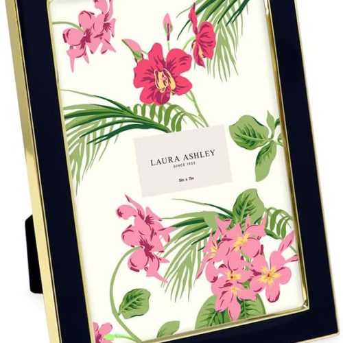 5x7 Black Enamel Picture Frame, Gold Metal Edge with Easel, for Countertop, Counterspace, Tabletop Display, Bookshelf, Desk, Wall Décor, Photo Gallery (5x7, Black W/Gold)