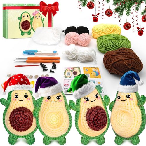 NADOBA Avocado Crochet Kit for Beginners – DIY Kit with Colorful Wool Yarn, Easy-to-Follow Video Instruction via QR-Code – Cute Plush Project, Fun Craft, Learn to Crochet Kits for Adults Beginner