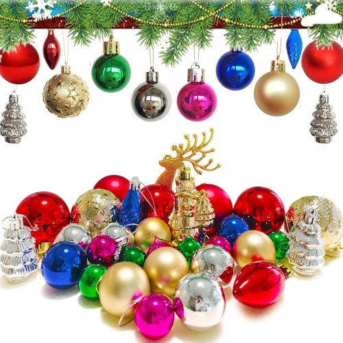 30 Pcs Multi Color Christmas Ball Ornaments,Big Shatterproof Christma Tree Decoration Balls Set,Multi Shape Plastic Hanging Ball Ornaments for Xmas Tree Decor,Red Green Gold Blue(Bright and Colorful)