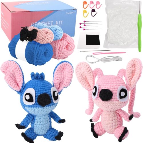 Crochet Kit for Adults,Knitting Kits Hooks Yarn Set with Step-by-Step Video Tutorials (Blue Pink)
