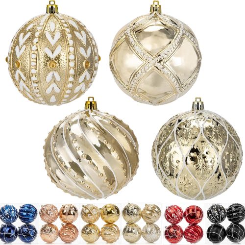 Christmas Balls 3.94" Champagne Shatterproof Plastic Ornaments for Xmas Tree Decorations - Big Hanging Ornaments for Holiday, Wedding, Party, Indoor Outdoor Decor