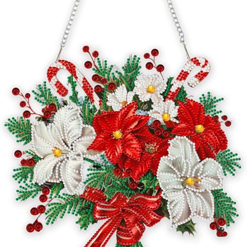 DIY Christmas Diamond Art Painting Hanging Kit for Adults, Acrylic Diamonds Painting Pendant Ornament Board Kit(Christmas Flower)