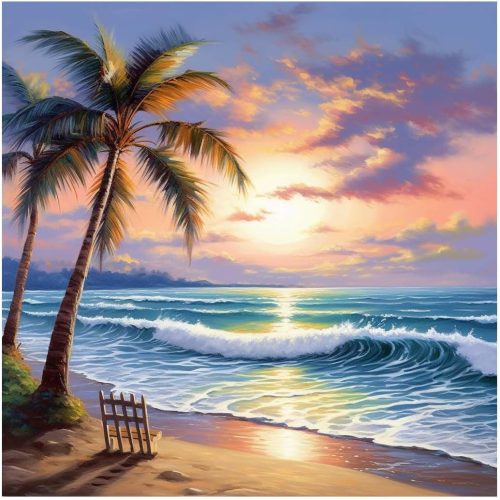 eovv 5D Coconut Tree Diamond Art Beach Sunset Diamond Painting Kit for Adults, DIY Full Drill Crystal Rhinestone Arts and Crafts (s12X12)