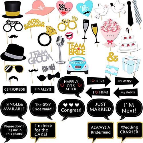 52Pcs Wedding Photo Booth Props Kit for Bridal Shower, Engagement and Valentines Party