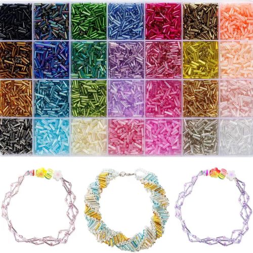 Ybxjges 4800Pcs 7mm Tube Beads Kit with 28 Colors Glass Bugle Seed Beads Small Craft Beads for DIY Bracelet Necklaces Jewelry Making